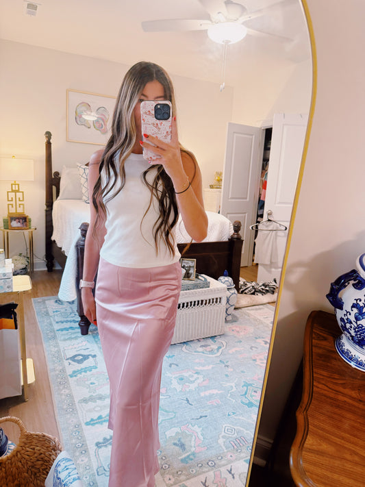 Tropical Satin Midi Skirt