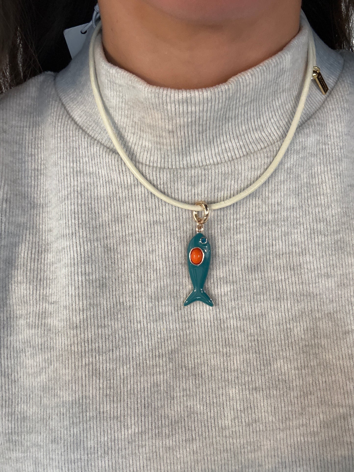 Coconut/Blue Fish Necklace