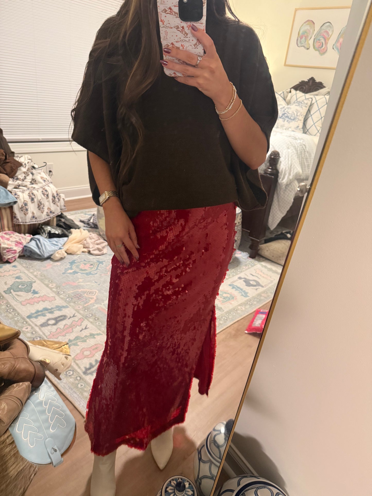 Holiday Sequin Midi Skirt