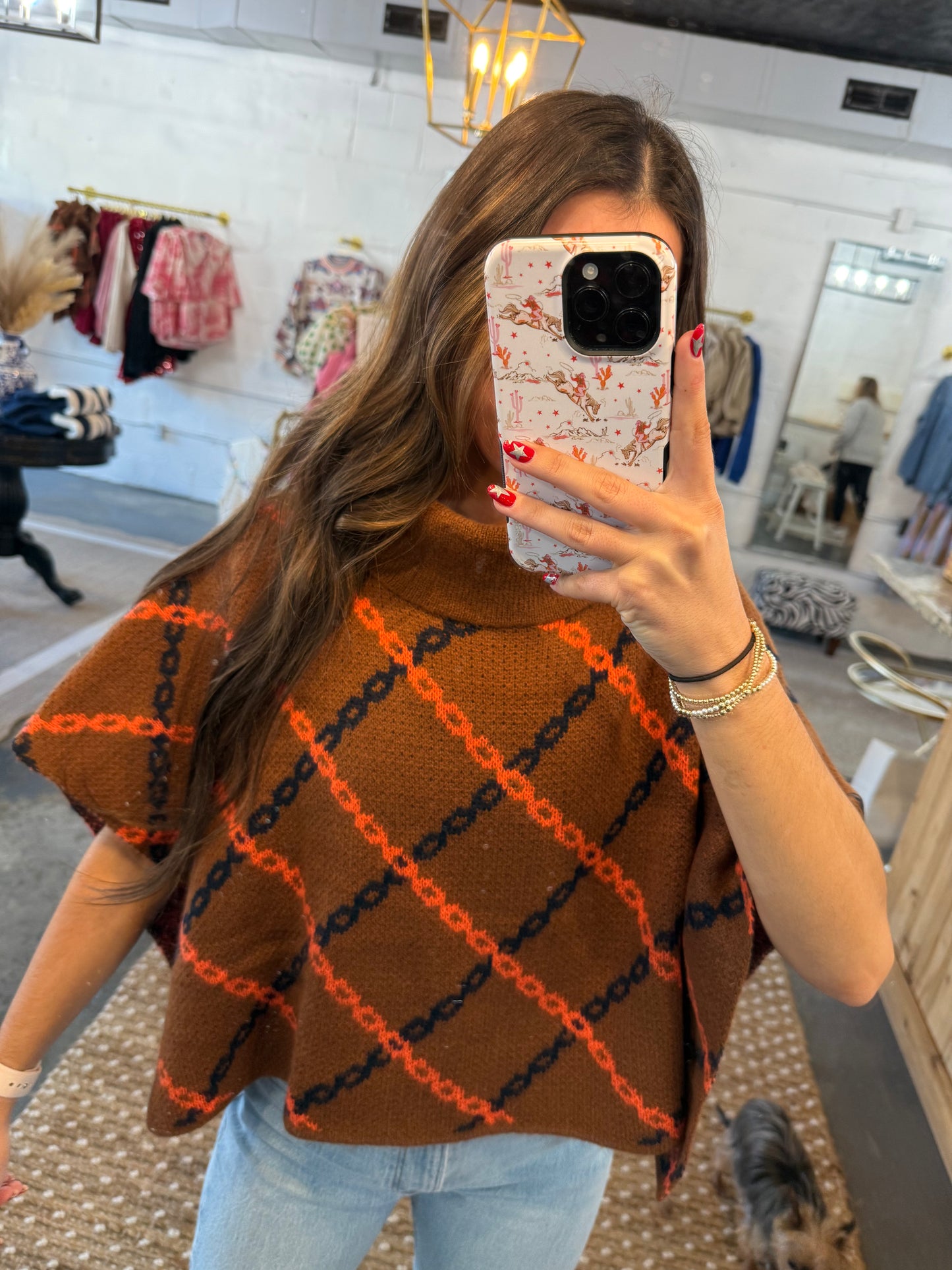 Chain print knit poncho