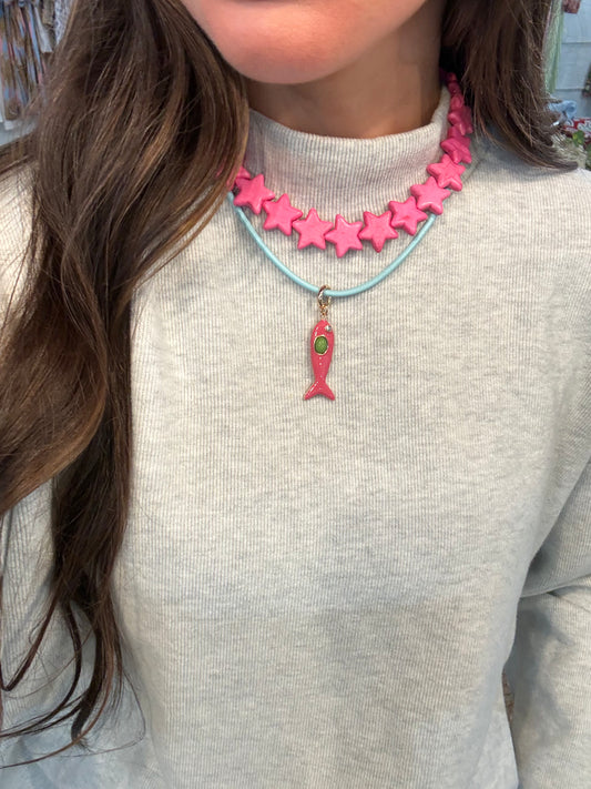 Pink/Blue Fish Necklace